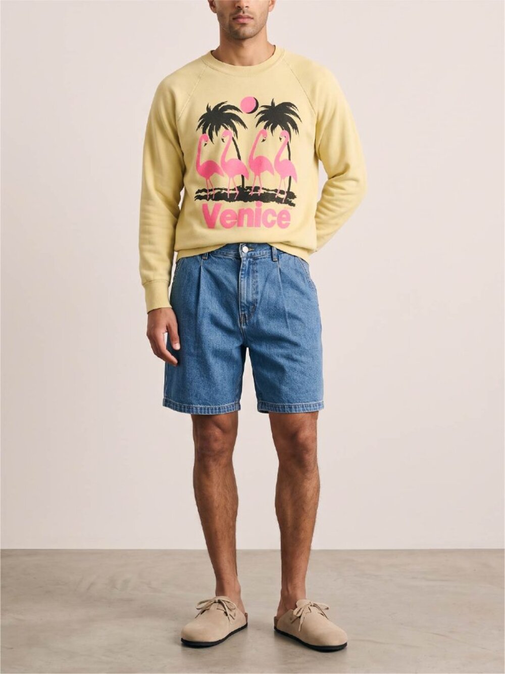 Vintage 80s Venice Cali Flamingo Raglan Sweatshirt Yellow Fits M